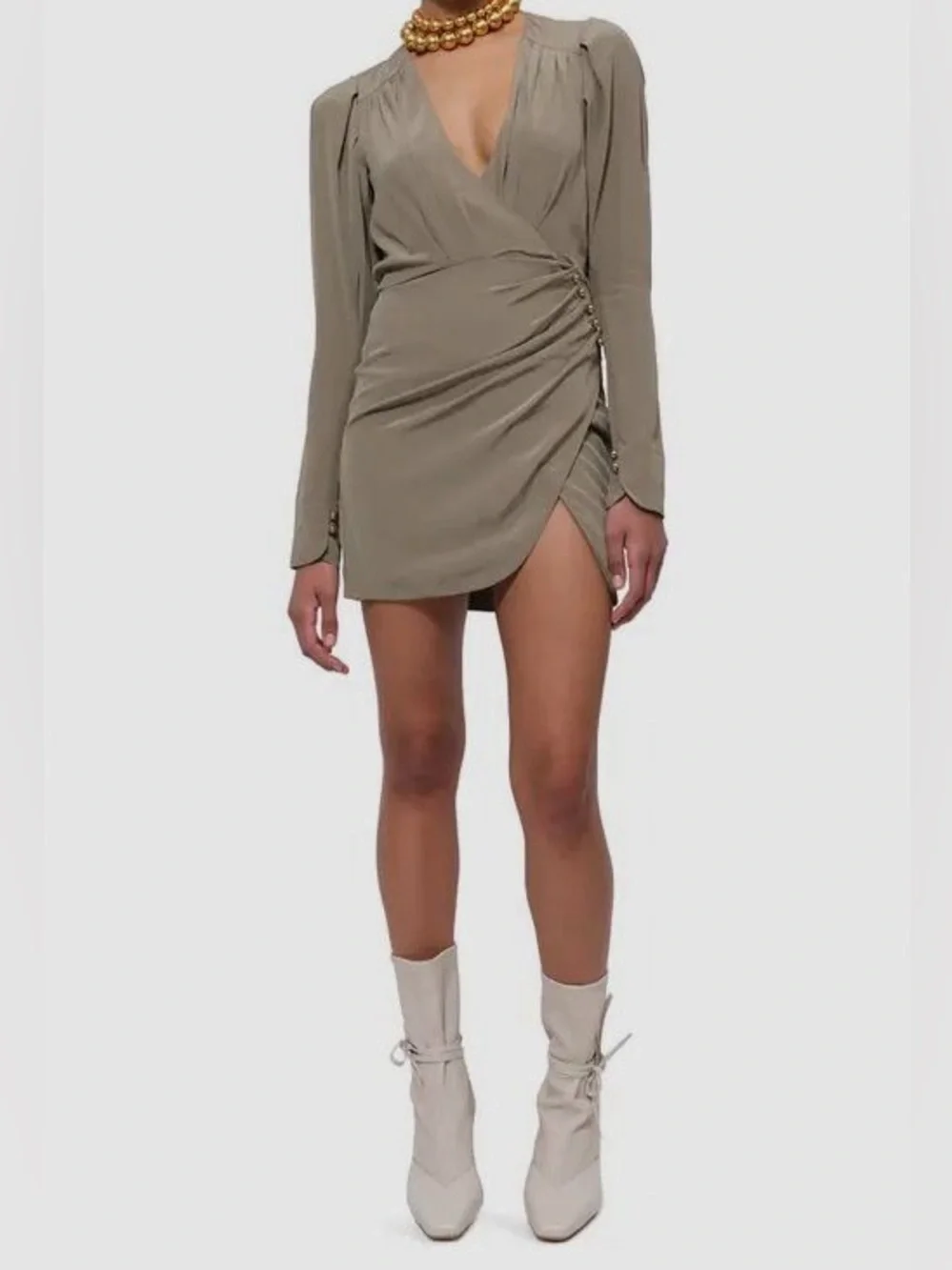 Jonathan Simkhai Leilani Faux-Wrap Mini Dress Olivine, Size 6 *NEW WITH TAGS* - Picture 4 of 9